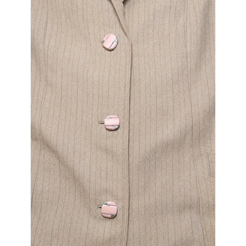 Rare 80s Vintage Taupe Pinstripe Power Blazer Pink Buttons Tailored Womens 40 - Picture 5 of 13